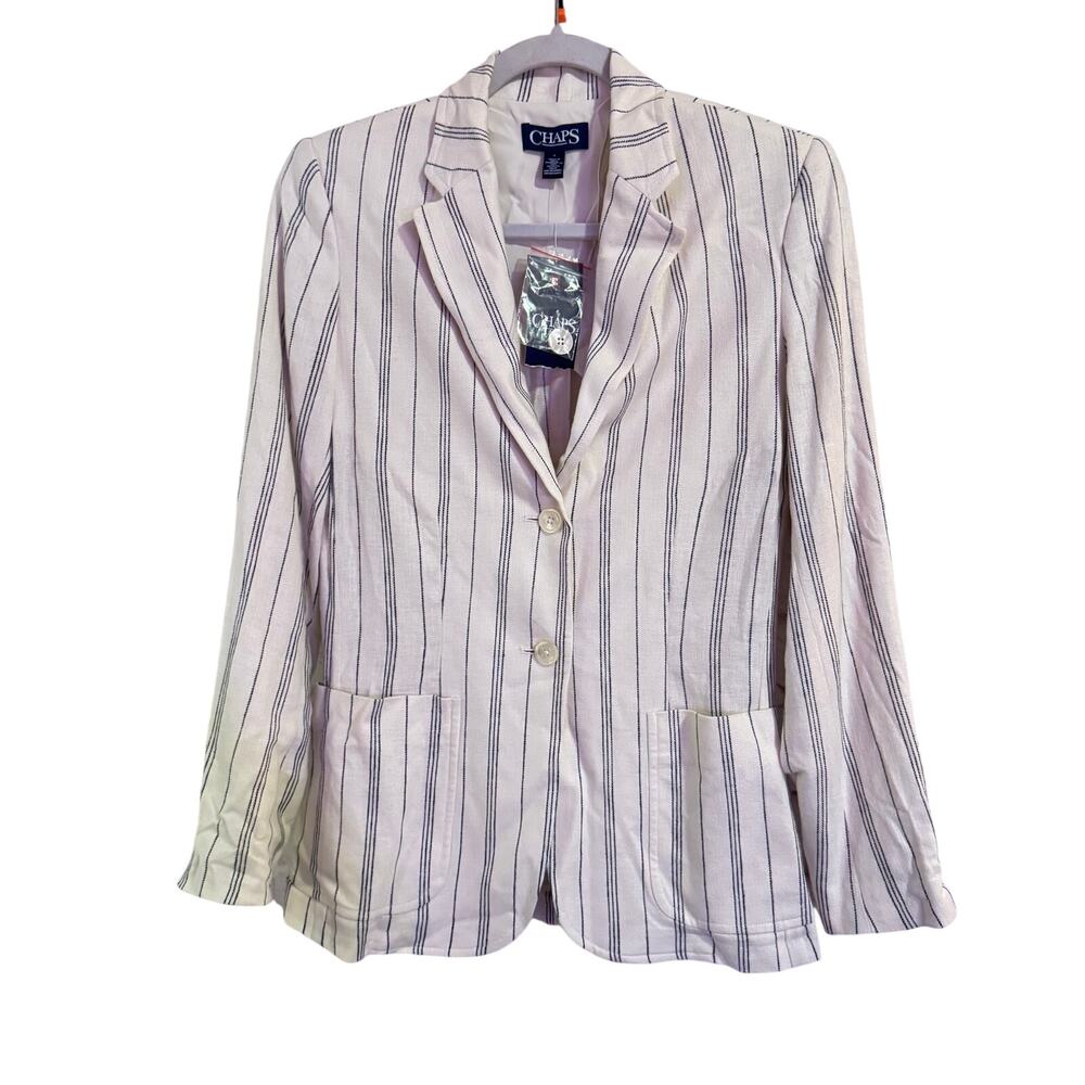 CHAPS Linen Blend off white with Navy Stripe Blazer NWT Sz 4